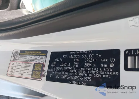 2024 Kia Forte Lx from USA, damaged, VIN 3KPF24AD0RE781975